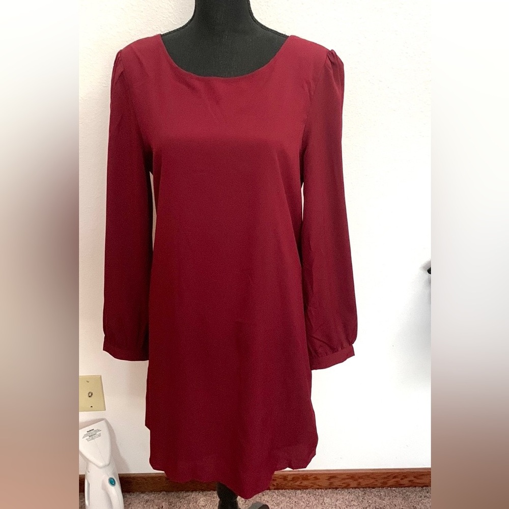 Cupio Large Burgundy Dress Long Sleeve Bow* Spring